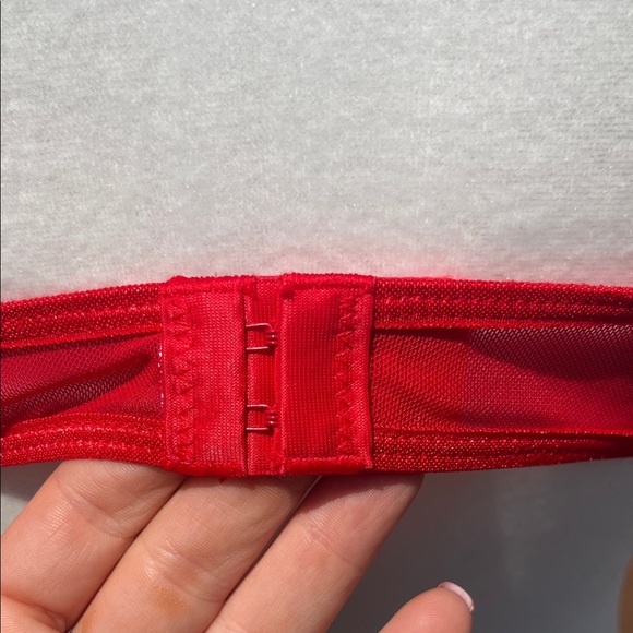 Red Sheer Mesh Bra with Heart Embroidery | Y2K Lingerie Aesthetic | Romantic M - Picture 4 of 4